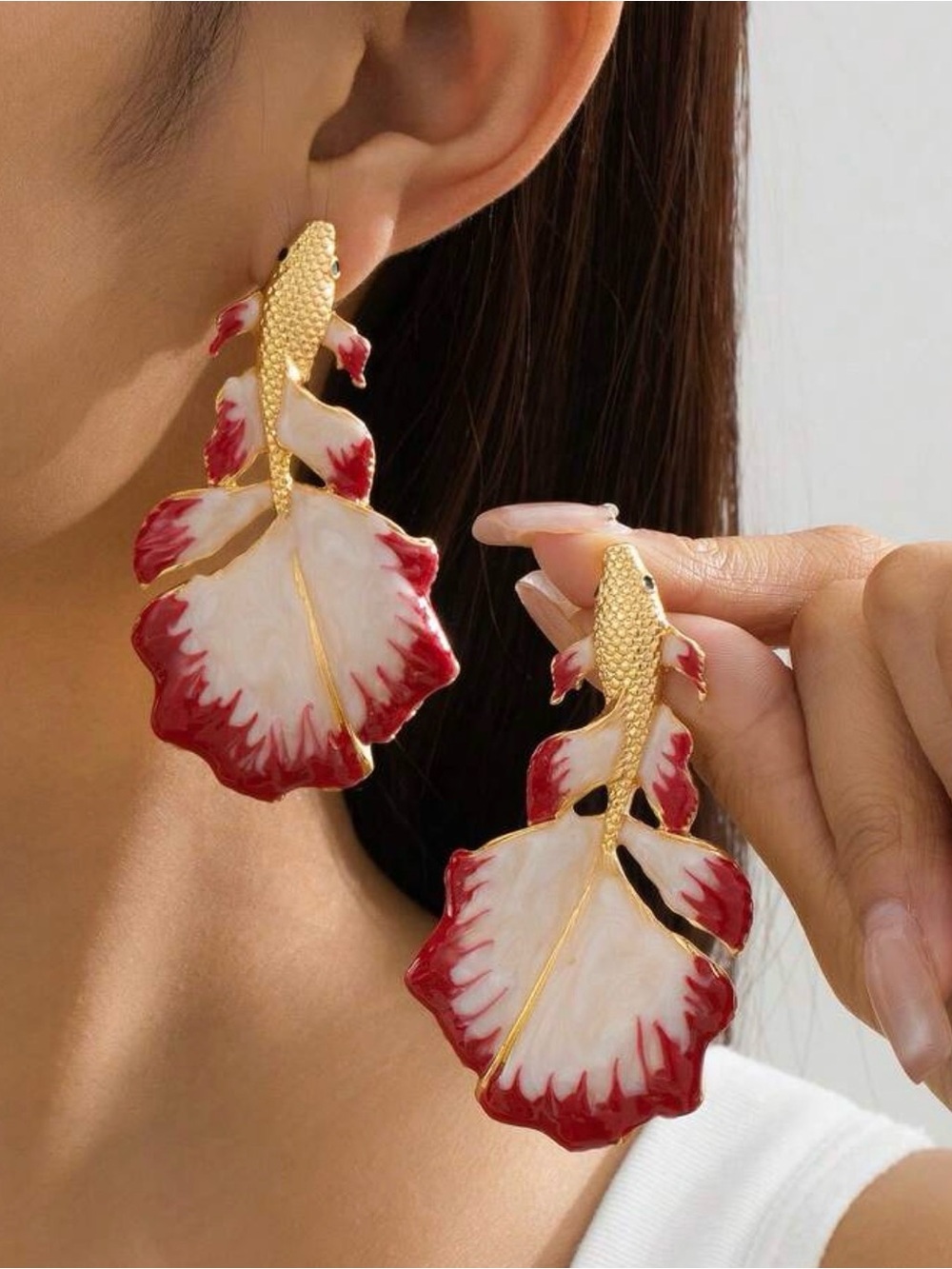 Red fish  Drop Earrings - Picture 5 of 6
